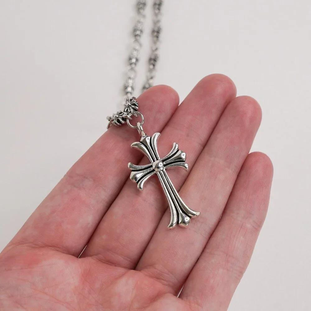 Silver Gothic Cross Chain Necklace